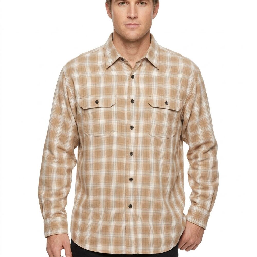 Bob Timberlake Made in USA 100% Cotton Tan Plaid Button-Up Men Size 2XL